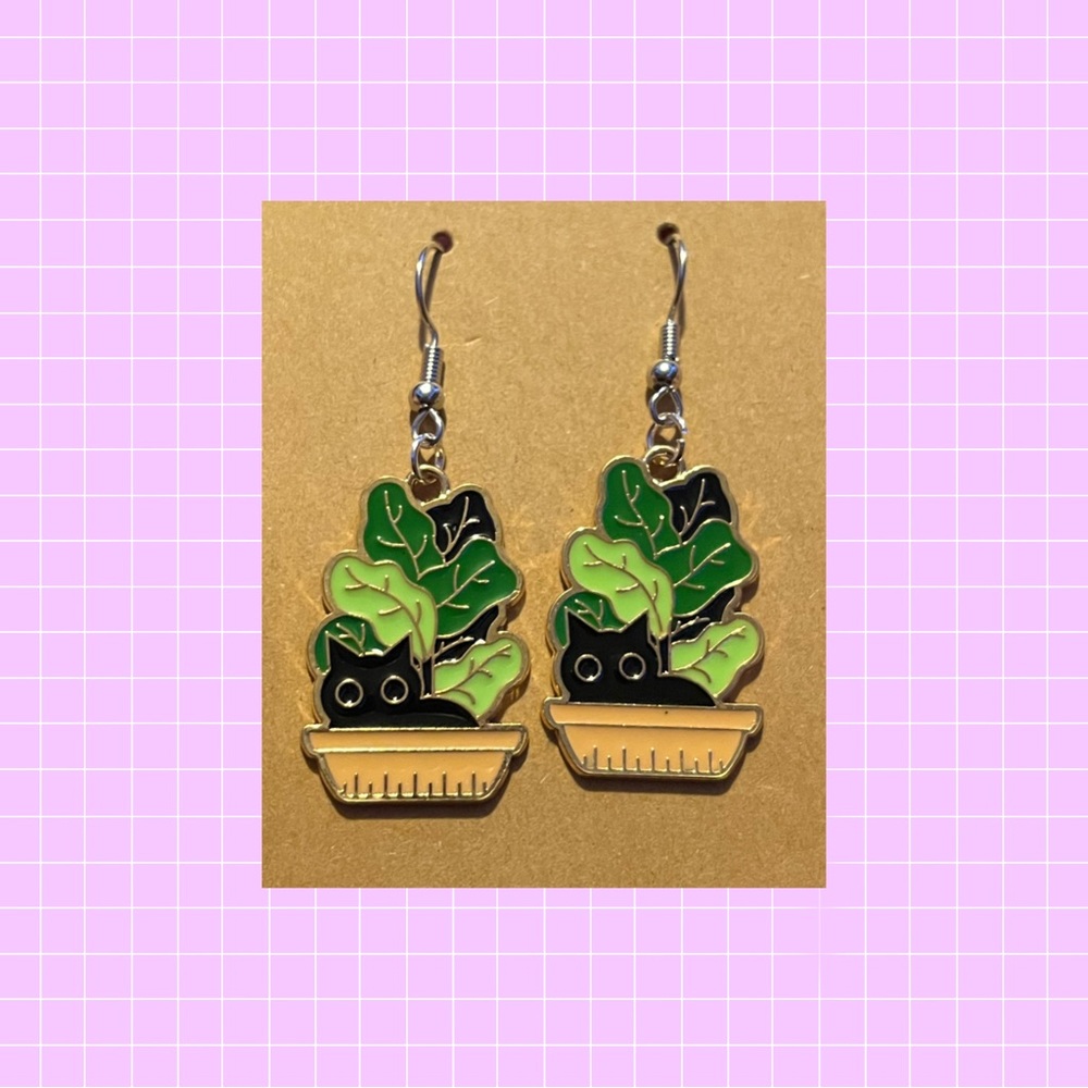 Cat planter earrings